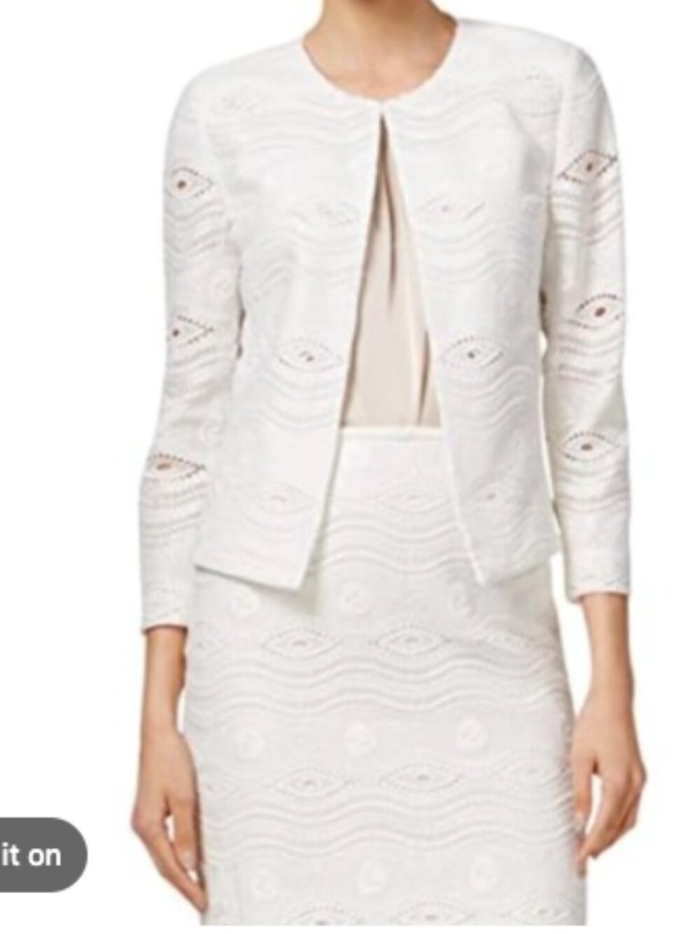 NEW Tahari White Embroidered Lace Cutout Jacket and Skirt Set Size 4